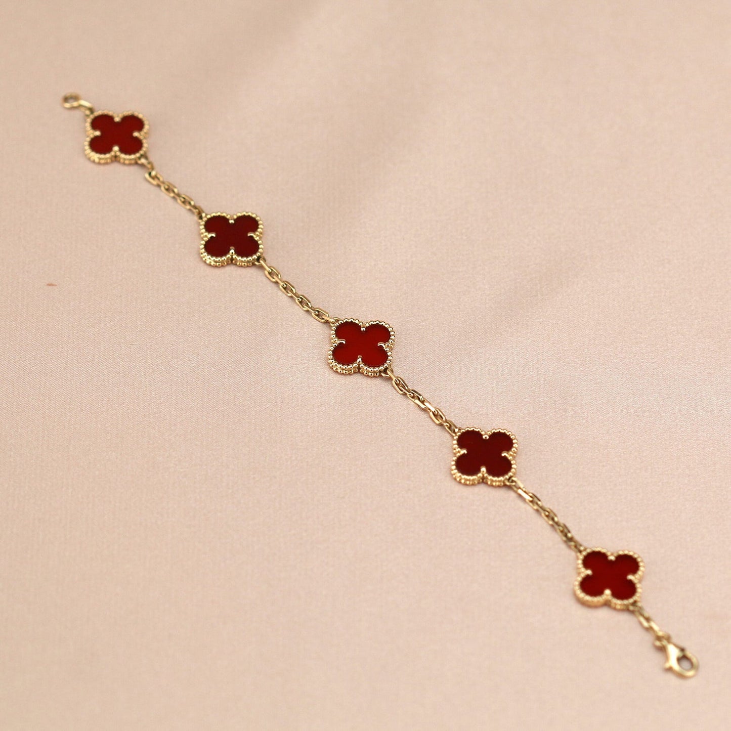 [Lumi Jewelry]CLOVER 5 MOTIFS RED AGATE  BRACELET