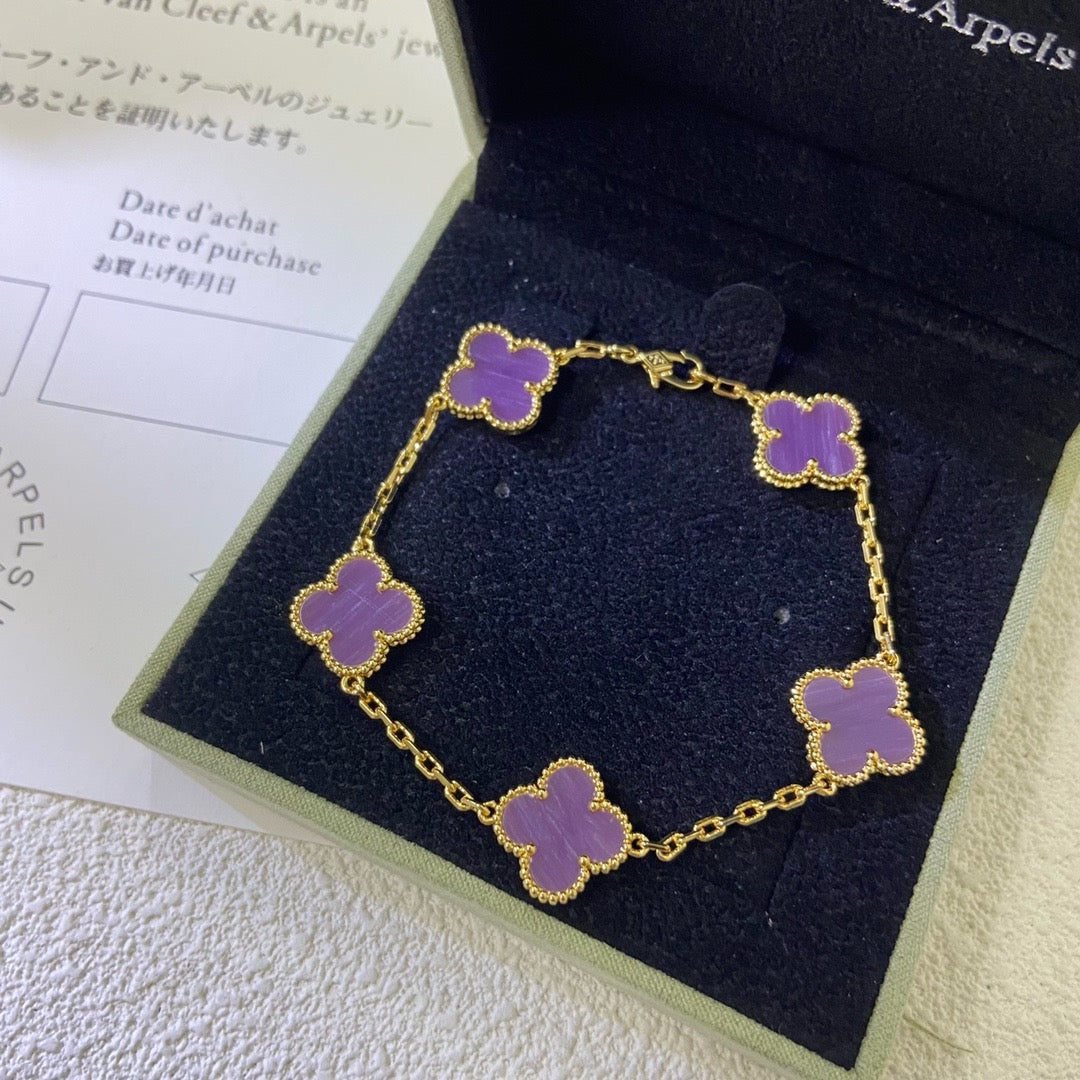 [Lumi Jewelry]CLOVER  5 MOTIFS  PURPLE VIOLET BRACELET