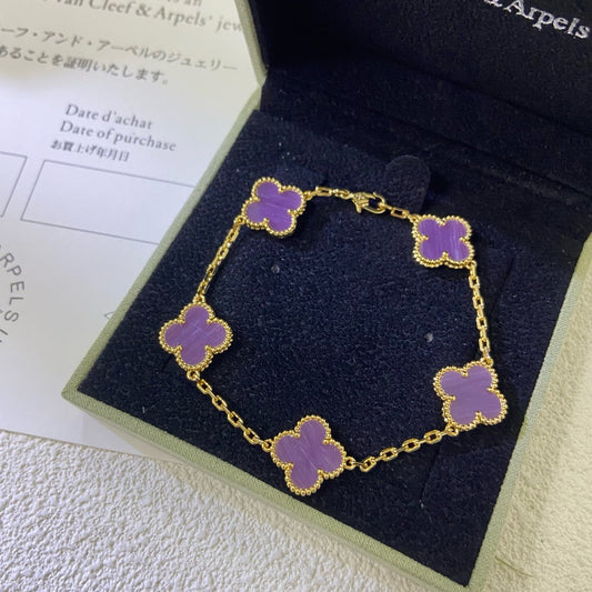 [Lumi Jewelry]CLOVER  5 MOTIFS  PURPLE VIOLET BRACELET