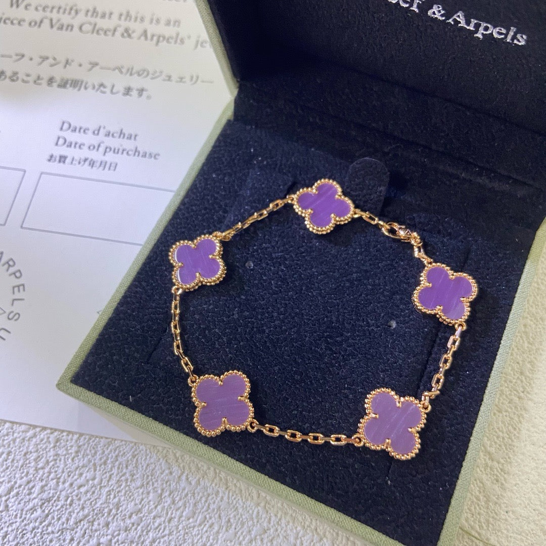 [Lumi Jewelry]CLOVER  5 MOTIFS  PURPLE VIOLET BRACELET