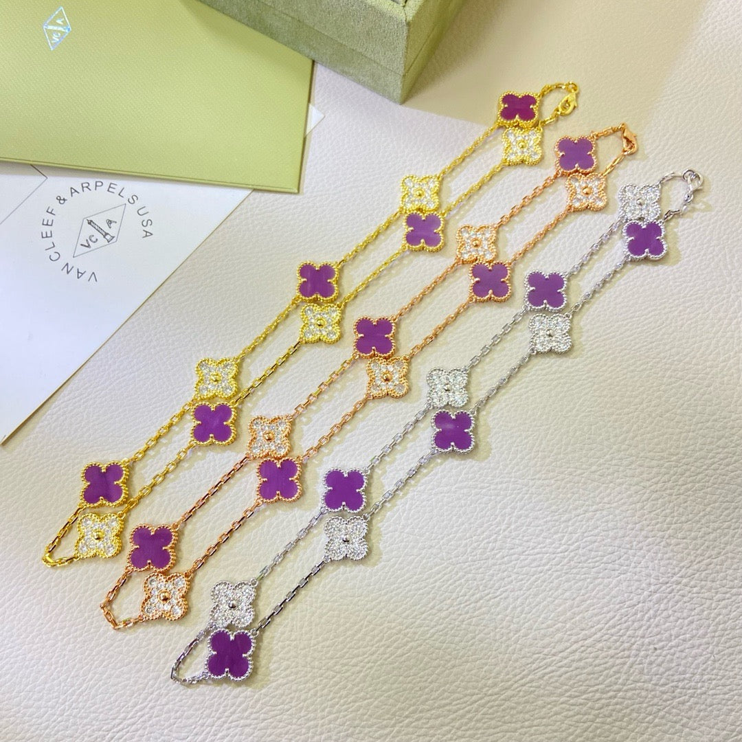 [Lumi Jewelry]CLOVER 10 MOTIFS  PURPLE VIOLET DIAMOND NECKLACE