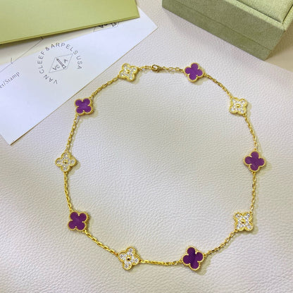 [Lumi Jewelry]CLOVER 10 MOTIFS  PURPLE VIOLET DIAMOND NECKLACE