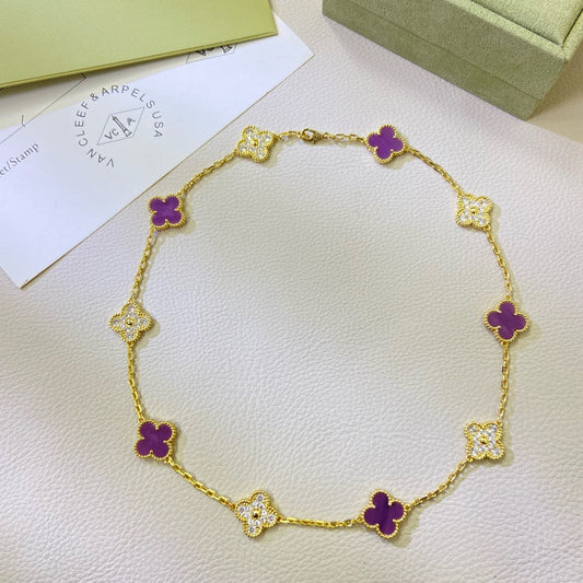 [Lumi Jewelry]CLOVER 10 MOTIFS  PURPLE VIOLET DIAMOND NECKLACE