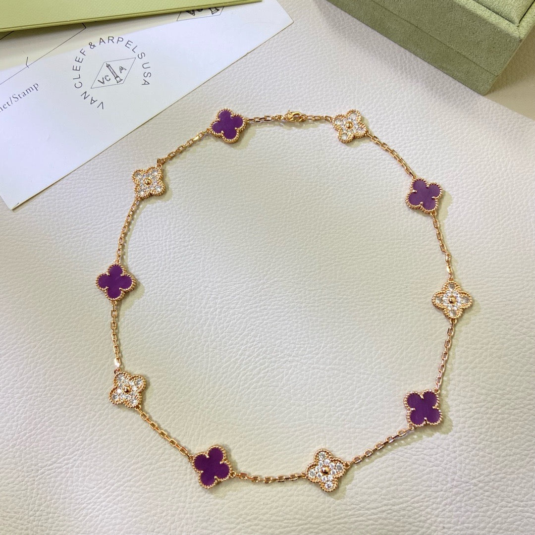 [Lumi Jewelry]CLOVER 10 MOTIFS  PURPLE VIOLET DIAMOND NECKLACE