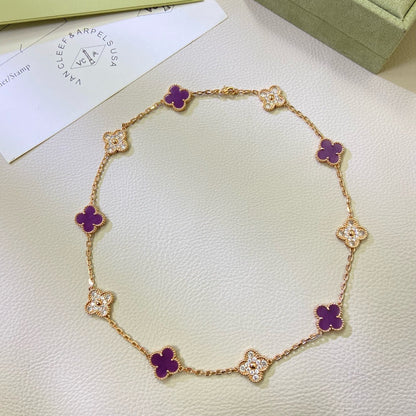 [Lumi Jewelry]CLOVER 10 MOTIFS  PURPLE VIOLET DIAMOND NECKLACE