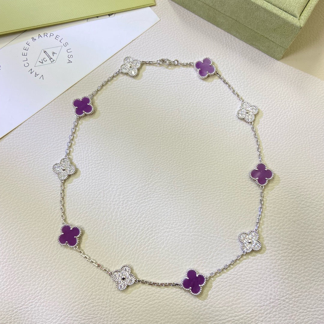 [Lumi Jewelry]CLOVER 10 MOTIFS  PURPLE VIOLET DIAMOND NECKLACE