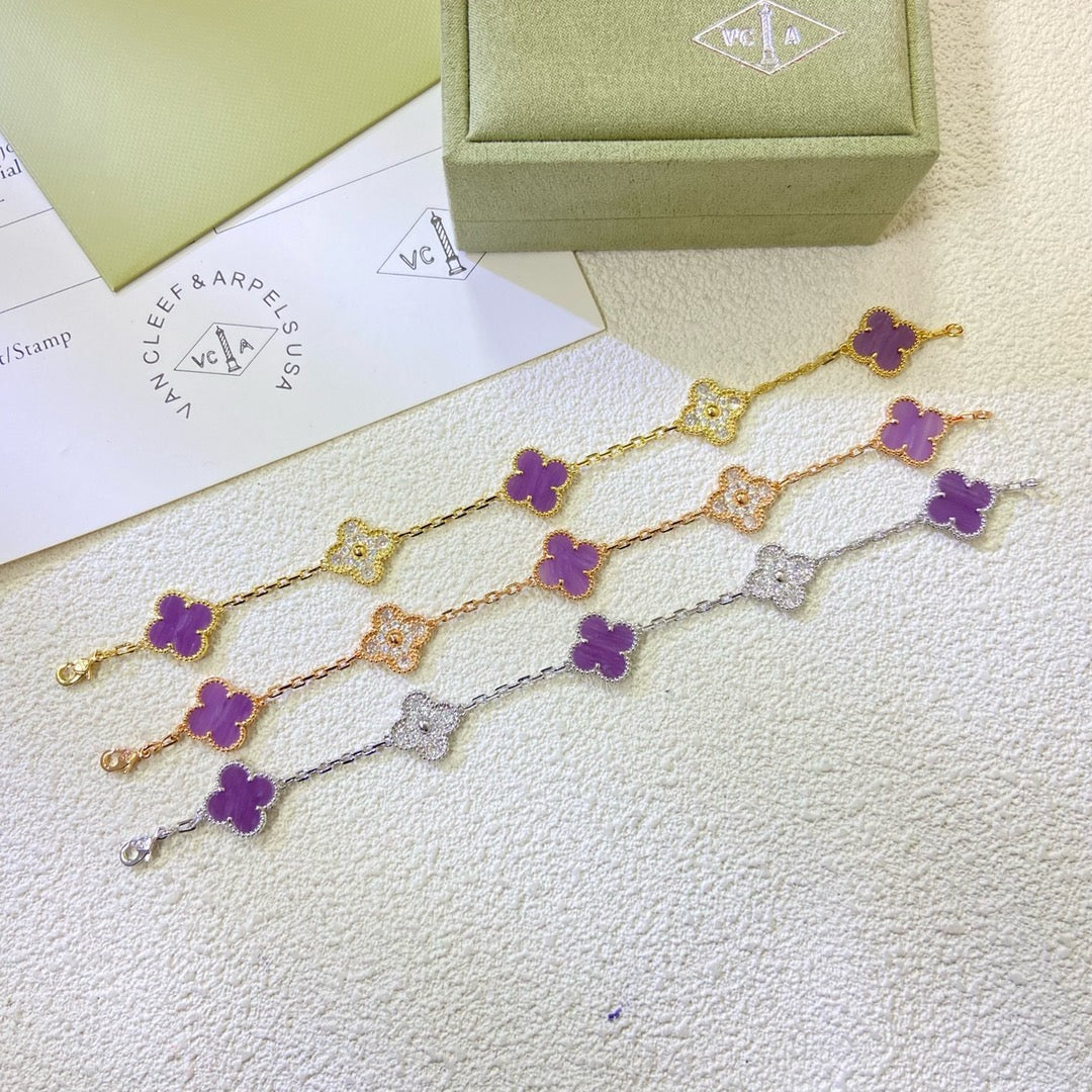 [Lumi Jewelry]CLOVER  5 MOTIFS  PURPLE VIOLET DIAMOND BRACELET