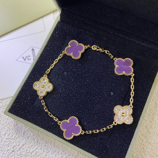 [Lumi Jewelry]CLOVER  5 MOTIFS  PURPLE VIOLET DIAMOND BRACELET
