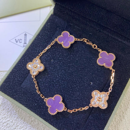 [Lumi Jewelry]CLOVER  5 MOTIFS  PURPLE VIOLET DIAMOND BRACELET