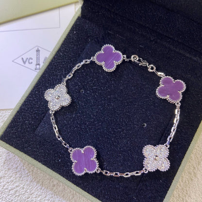 [Lumi Jewelry]CLOVER  5 MOTIFS  PURPLE VIOLET DIAMOND BRACELET