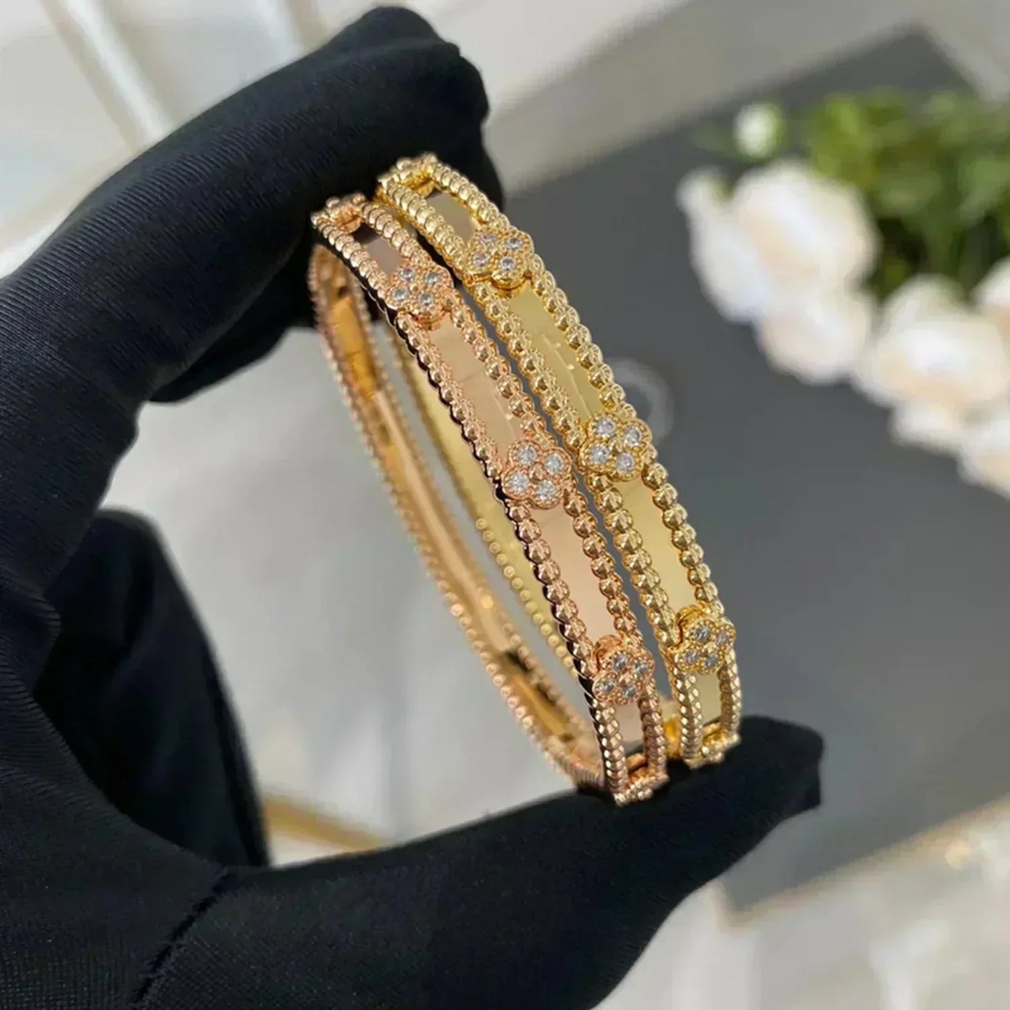 [Lumi Jewelry]CLOVER BRACELET 4MM DIAMONDS