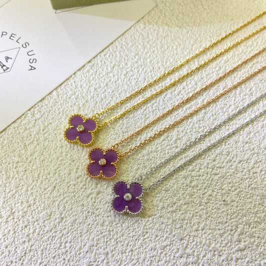 [Lumi Jewelry]CLOVER 15MM DIAMOND  PURPLE VIOLET NECKLACE