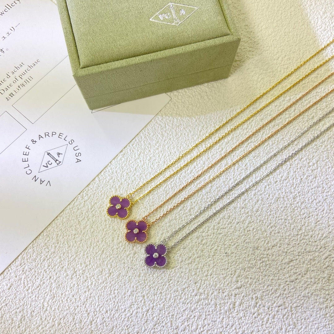 [Lumi Jewelry]CLOVER 15MM DIAMOND  PURPLE VIOLET NECKLACE