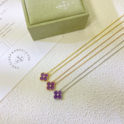 [Lumi Jewelry]CLOVER 15MM DIAMOND  PURPLE VIOLET NECKLACE