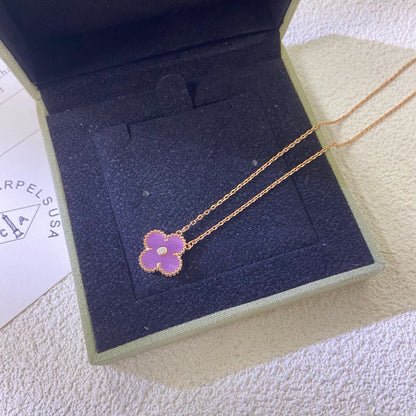 [Lumi Jewelry]CLOVER 15MM DIAMOND  PURPLE VIOLET NECKLACE