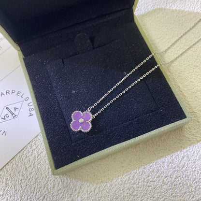 [Lumi Jewelry]CLOVER 15MM DIAMOND  PURPLE VIOLET NECKLACE