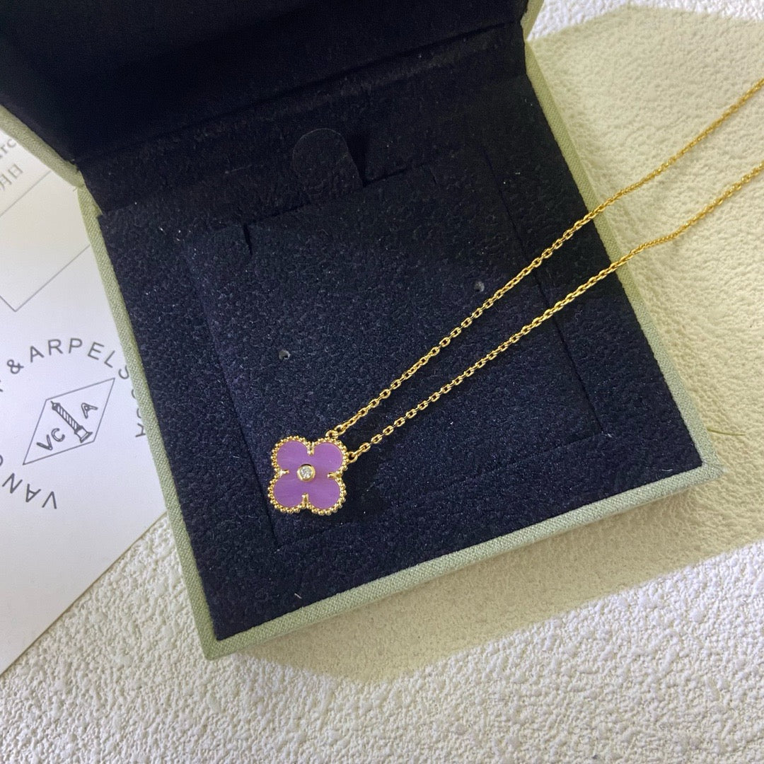 [Lumi Jewelry]CLOVER 15MM DIAMOND  PURPLE VIOLET NECKLACE