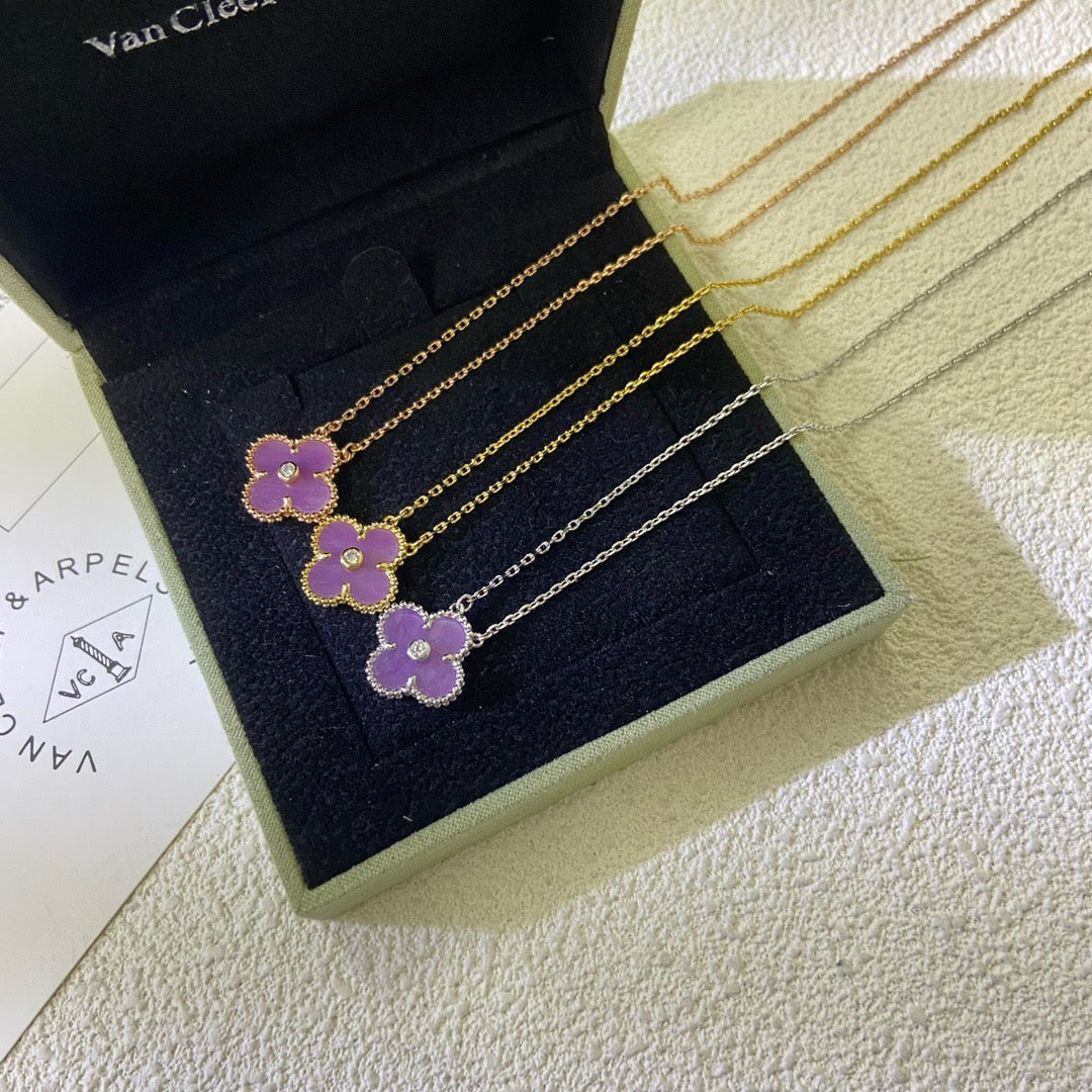[Lumi Jewelry]CLOVER 15MM DIAMOND  PURPLE VIOLET NECKLACE
