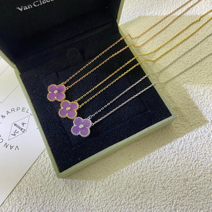 [Lumi Jewelry]CLOVER 15MM DIAMOND  PURPLE VIOLET NECKLACE