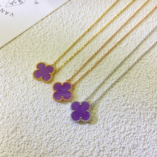 [Lumi Jewelry]CLOVER 15MM  PURPLE VIOLET NECKLACE