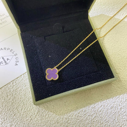 [Lumi Jewelry]CLOVER 15MM  PURPLE VIOLET NECKLACE