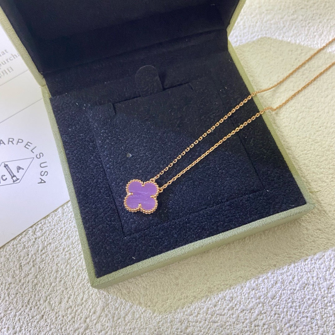 [Lumi Jewelry]CLOVER 15MM  PURPLE VIOLET NECKLACE