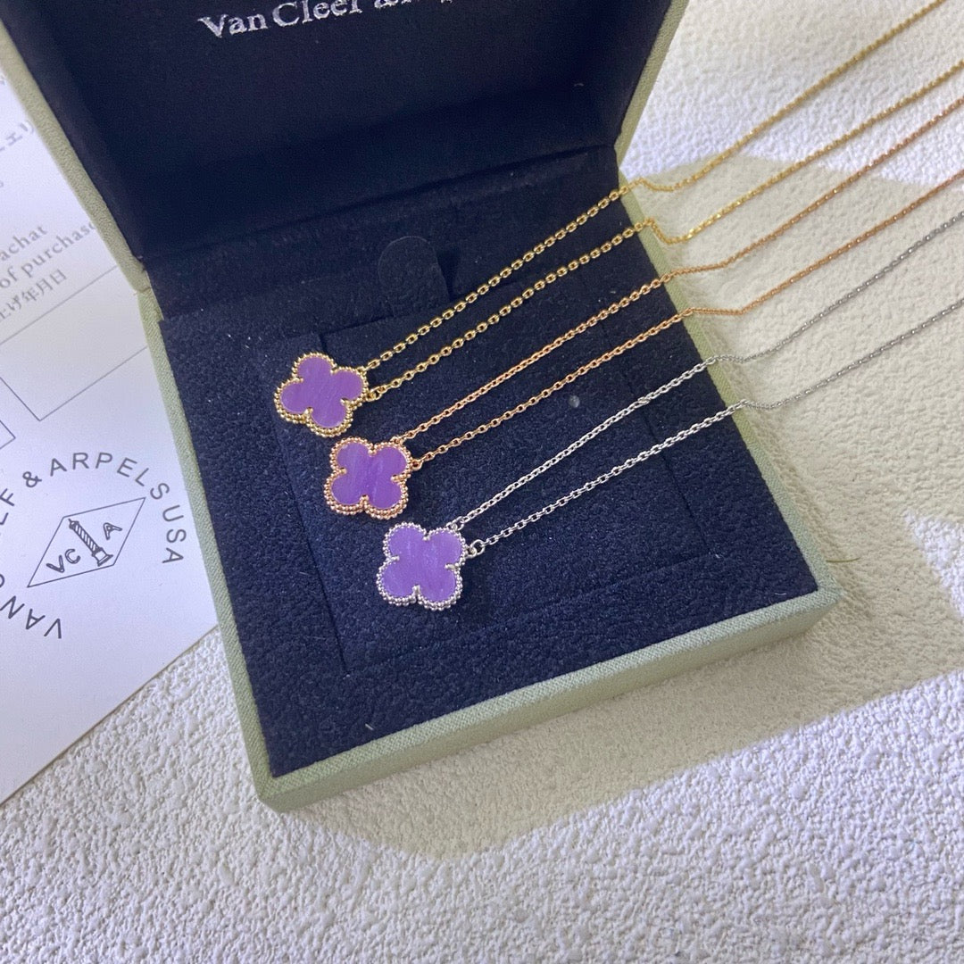 [Lumi Jewelry]CLOVER 15MM  PURPLE VIOLET NECKLACE