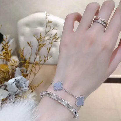 [Lumi Jewelry]CLOVER  5 MOTIF PURPLE CHALCEDONY BRACELET SILVER