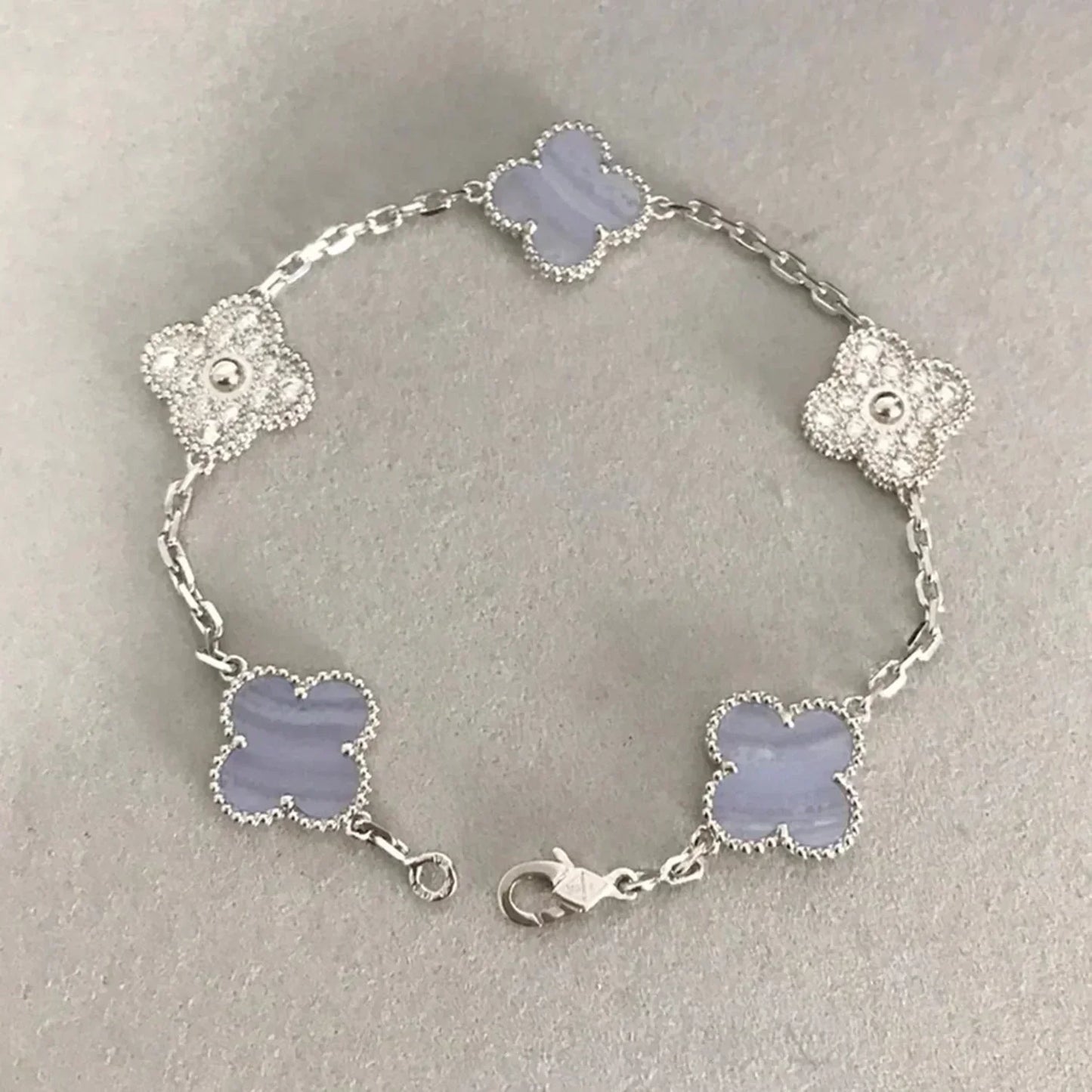 [Lumi Jewelry]CLOVER  5 MOTIF DIAMOND PURPLE CHALCEDONY BRACELET SILVER