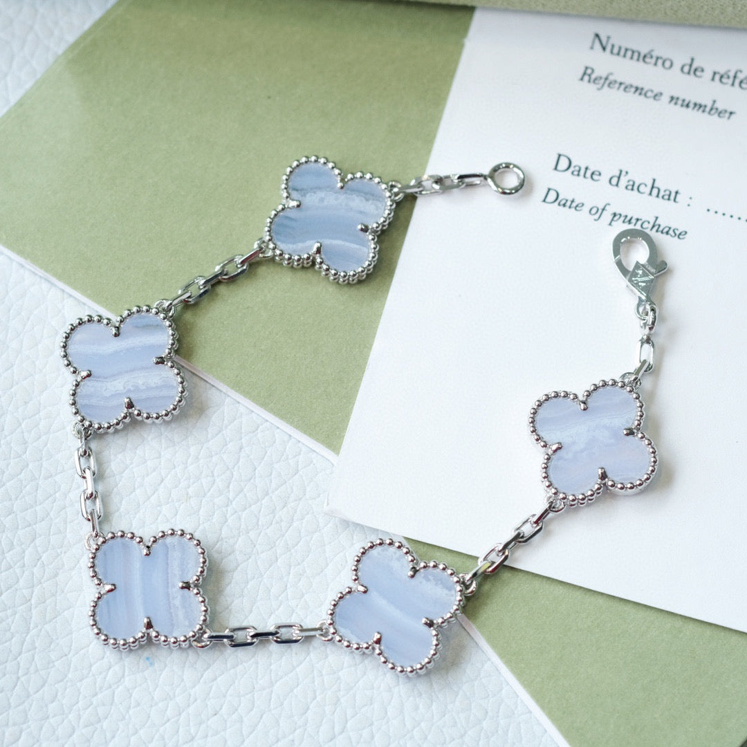 [Lumi Jewelry]CLOVER  5 MOTIF PURPLE CHALCEDONY BRACELET SILVER