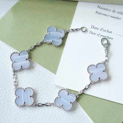 [Lumi Jewelry]CLOVER  5 MOTIF PURPLE CHALCEDONY BRACELET SILVER