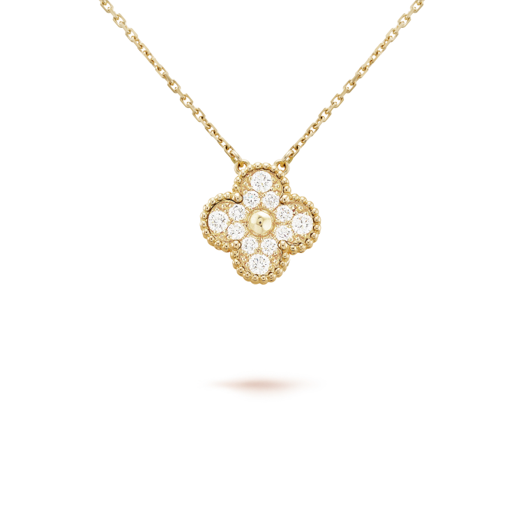 [Lumi Jewelry]CLOVER 15MM DIAMOND SINGLE FLOWER NECKLACE