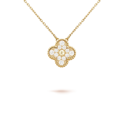 [Lumi Jewelry]CLOVER 15MM DIAMOND SINGLE FLOWER NECKLACE