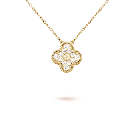 [Lumi Jewelry]CLOVER 15MM DIAMOND SINGLE FLOWER NECKLACE