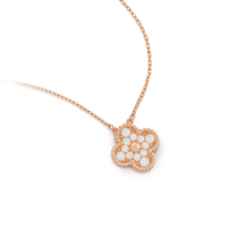 [Lumi Jewelry]CLOVER 15MM DIAMOND SINGLE FLOWER NECKLACE