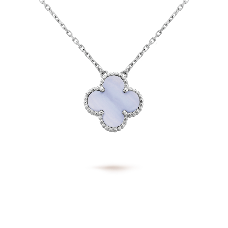[Lumi Jewelry]CLOVER 15MM BLUE CHALCEDONY NECKLACE SILVER