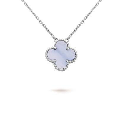 [Lumi Jewelry]CLOVER 15MM BLUE CHALCEDONY NECKLACE SILVER