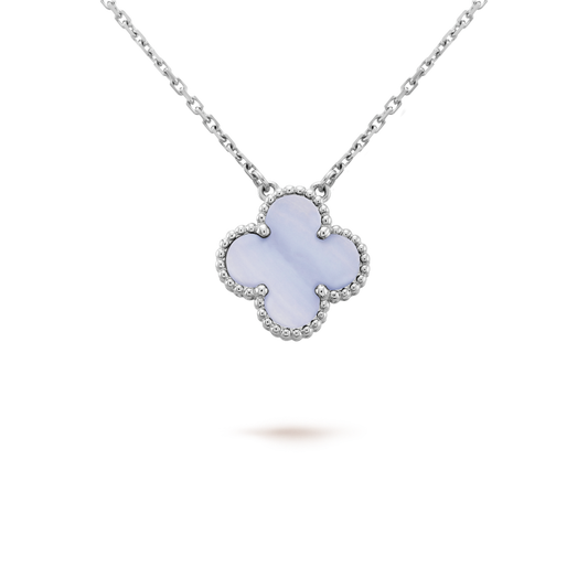 [Lumi Jewelry]CLOVER 15MM BLUE CHALCEDONY NECKLACE SILVER