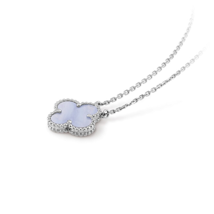 [Lumi Jewelry]CLOVER 15MM BLUE CHALCEDONY NECKLACE SILVER