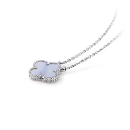 [Lumi Jewelry]CLOVER 15MM BLUE CHALCEDONY NECKLACE SILVER