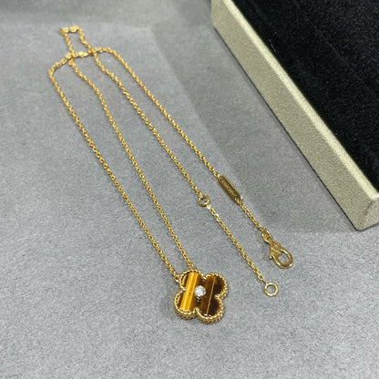 [Lumi Jewelry]CLOVER 15MM DIAMOND AND YELLOW TIGER'S EYE AGATE necklace