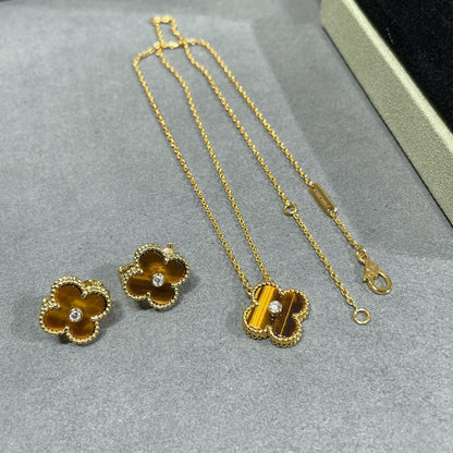 [Lumi Jewelry]CLOVER 15MM DIAMOND AND YELLOW TIGER'S EYE AGATE necklace