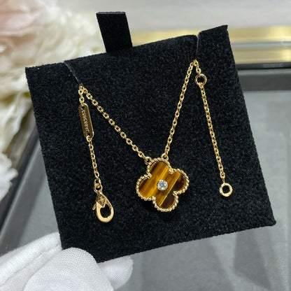 [Lumi Jewelry]CLOVER 15MM DIAMOND AND YELLOW TIGER'S EYE AGATE necklace