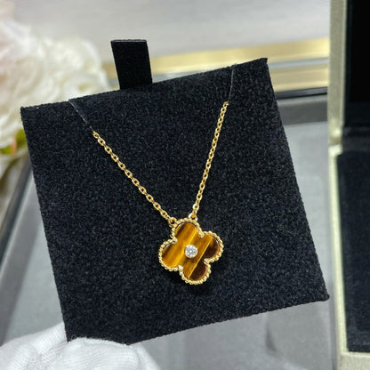 [Lumi Jewelry]CLOVER 15MM DIAMOND AND YELLOW TIGER'S EYE AGATE necklace