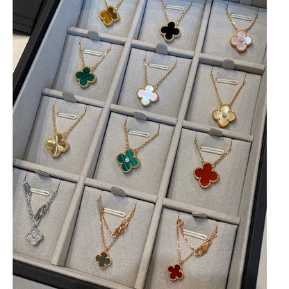[Lumi Jewelry]CLOVER 15MM BLACK ONYX SINGLE FLOWER NECKLACE