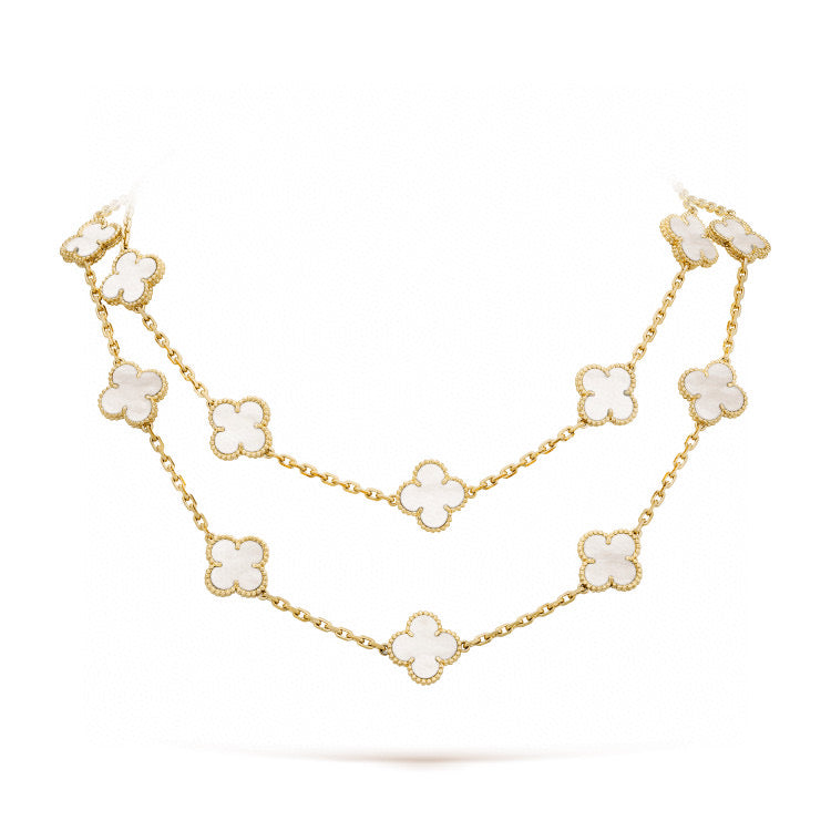 [Lumi Jewelry]CLOVER 20 MOTIFS WHITE MOP NECKLACE