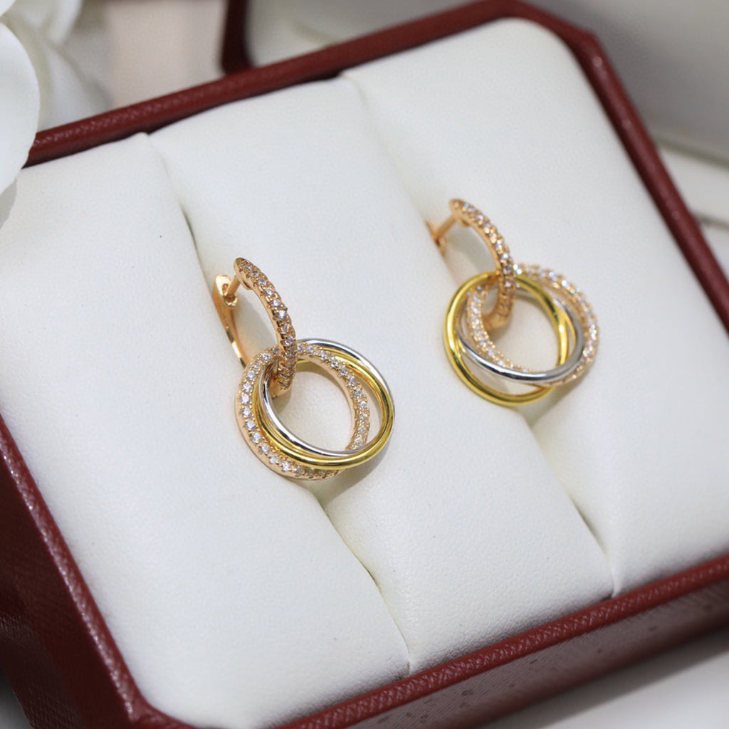 [Lumi Jewelry]TRINITY HALF DIAMOND  EARRINGS