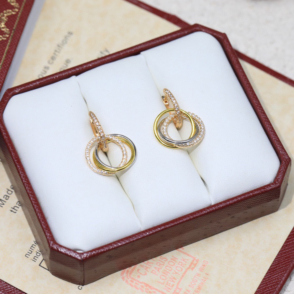 [Lumi Jewelry]TRINITY HALF DIAMOND  EARRINGS