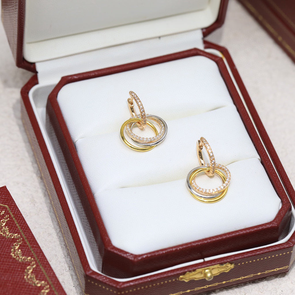 [Lumi Jewelry]TRINITY HALF DIAMOND  EARRINGS