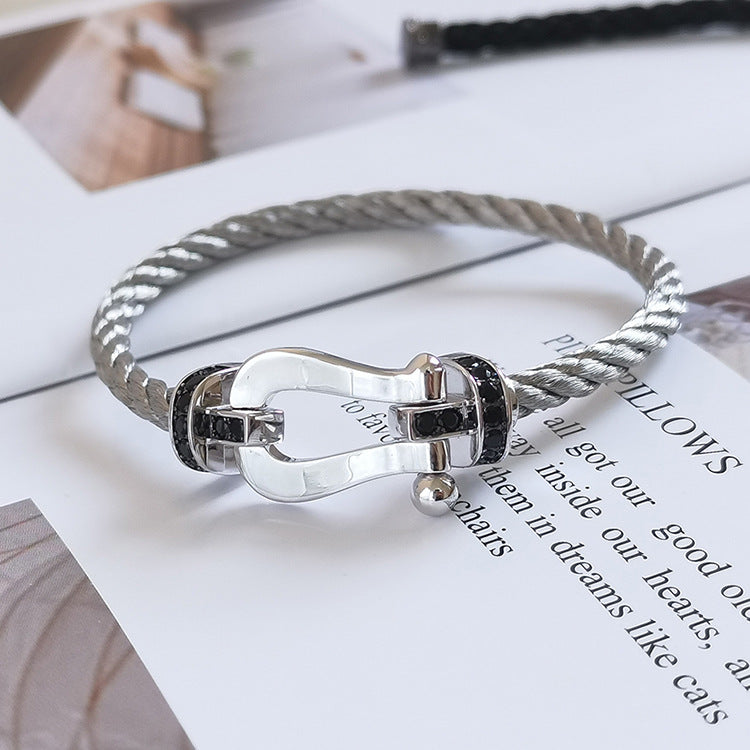 [Lumi Jewelry]FORCE LARGE HORSESHOE BLACK DIAMOND BRACELET SILVER